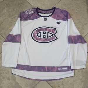 Montreal Canadiens Fanatics Hockey Fight Cancer Practice Jersey Men L White Pink